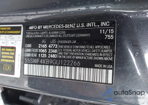 2016 Mercedes-Benz C 300 4Matic from USA, damaged, VIN 55SWF4KB9GU122266